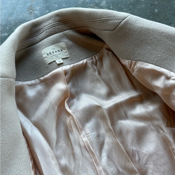 Sezane Wool Pea Coat Beige Button Size 44 - Picture 4 of 5